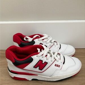 New Balance 550 White and Red Athletic Shoes
